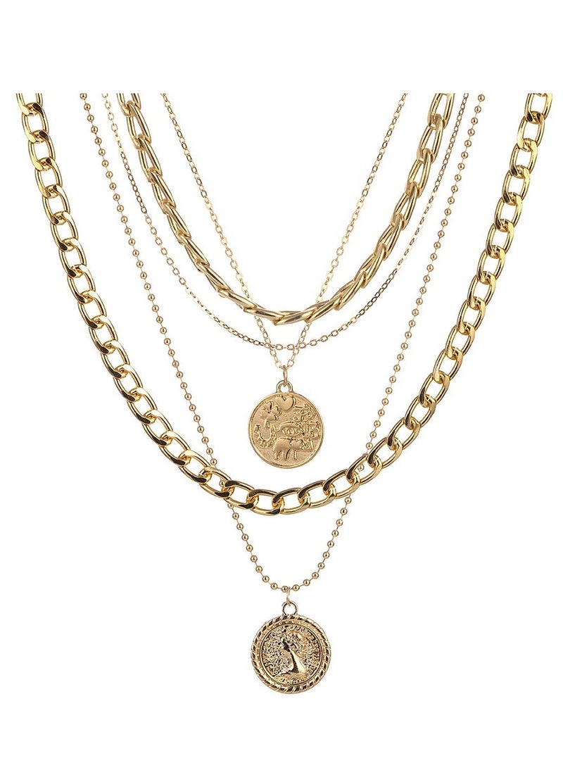 Gold Layered Necklaces for Women Trendy Retro Coin Pendant Necklace Dainty Chunky Chain Choker Necklaces for Jewelry Birthday Gifts - Image 1