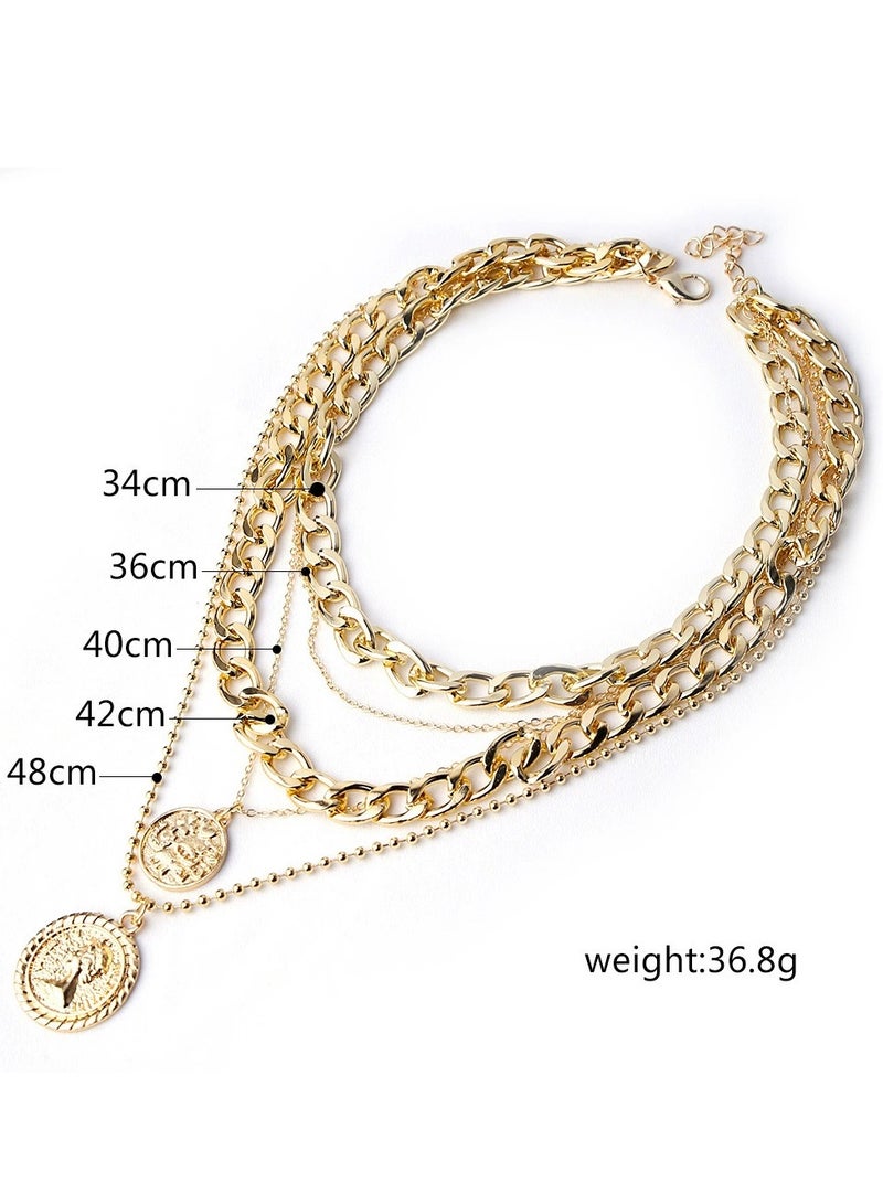 Gold Layered Necklaces for Women Trendy Retro Coin Pendant Necklace Dainty Chunky Chain Choker Necklaces for Jewelry Birthday Gifts - Image 3