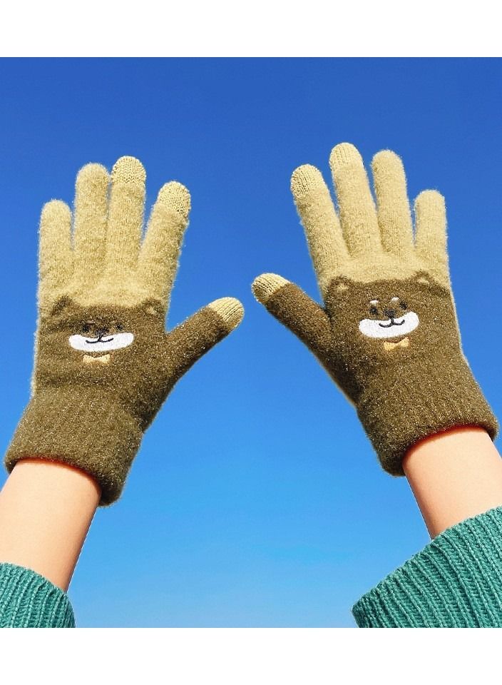 Golovejoy Women's Warm Winter Plush Thick Windproof Cartoon Cute Student Wool Gloves 