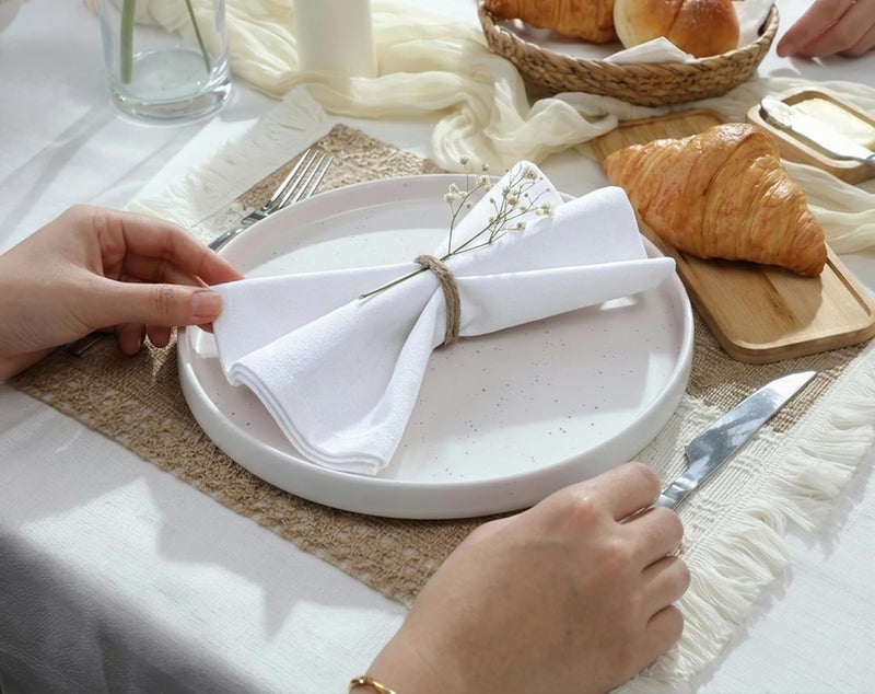 Ruvanti 12 Pack Cloth Napkins 18x18 - Soft, Comfortable, Reusable Cotton Enrich Fabric Napkins for Dinner, Parties, Weddings - White - Image 2