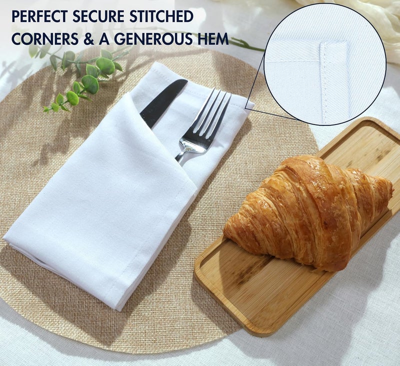 Ruvanti 12 Pack Cloth Napkins 18x18 - Soft, Comfortable, Reusable Cotton Enrich Fabric Napkins for Dinner, Parties, Weddings - White - Image 5