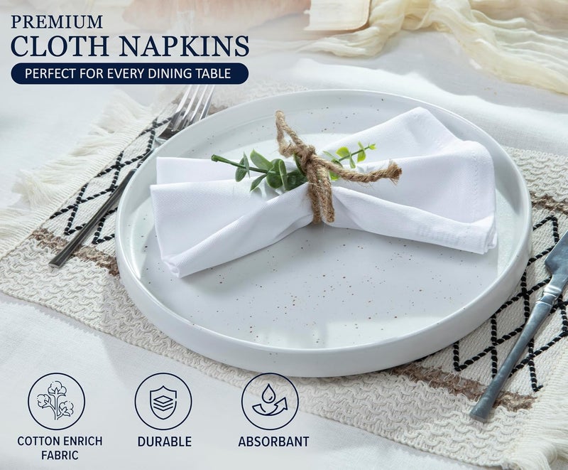 Ruvanti 12 Pack Cloth Napkins 18x18 - Soft, Comfortable, Reusable Cotton Enrich Fabric Napkins for Dinner, Parties, Weddings - White - Image 4