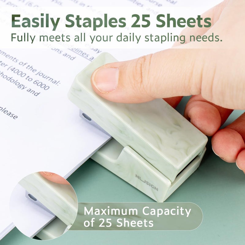 NUSIGN Mini Stapler with 830 Staples, Small Cute Desk Staplers, 25 Sheet Capacity, Fluid Green - Image 2