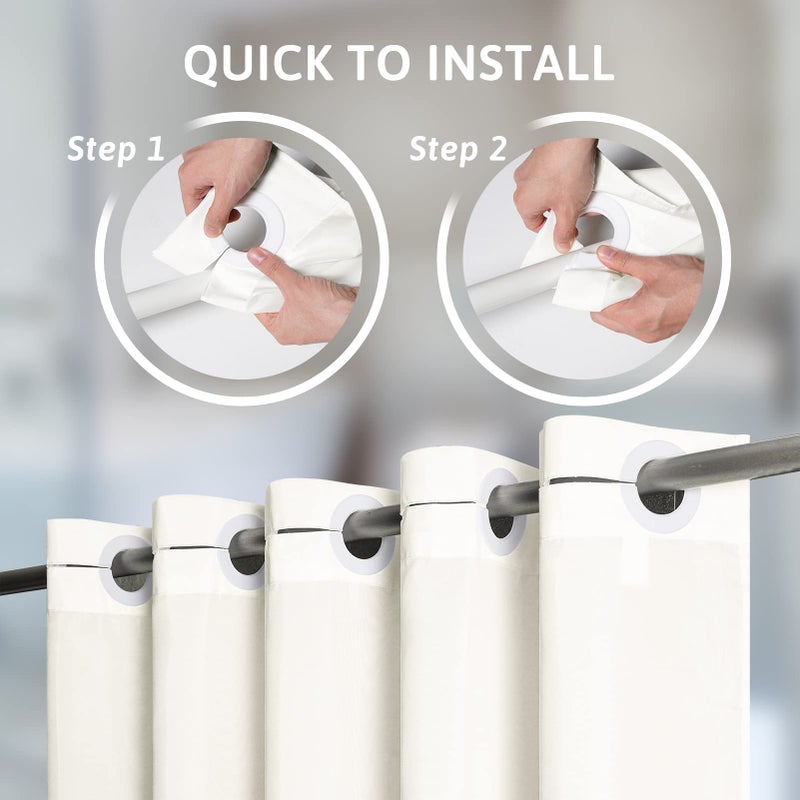 Furlinic No Hook Shower Curtain Fabric,White Waterproof Shower Curtain or Liner Hotel Spa Luxury,Washable Cloth Decoratvie Bathroom Curtains with 10 Plastic Split Grommets,72'' W x 72'' L - Image 2