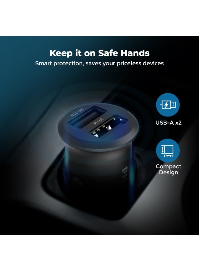 Philips Dual USB Car Charger 15.5W – Fast Charging 3.1A Adapter for iPhone, Samsung, Huawei & Tablets Black - Image 3