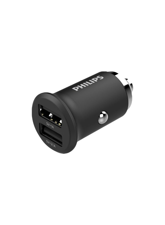 Philips Dual USB Car Charger 15.5W – Fast Charging 3.1A Adapter for iPhone, Samsung, Huawei & Tablets Black - Image 1