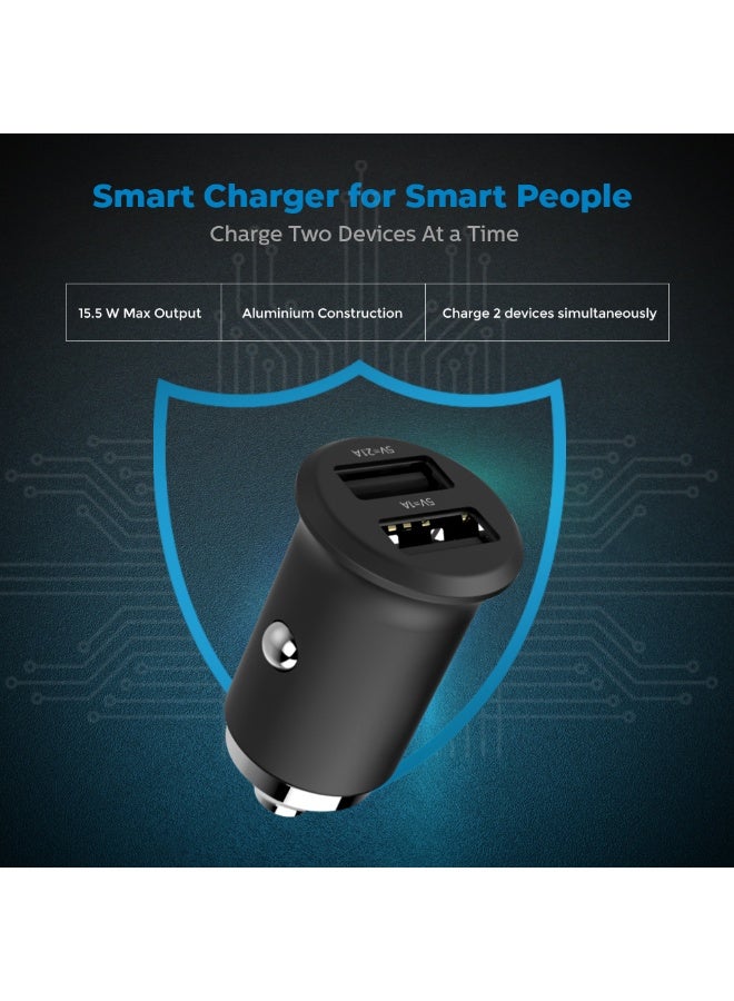 Philips Dual USB Car Charger 15.5W – Fast Charging 3.1A Adapter for iPhone, Samsung, Huawei & Tablets Black - Image 4