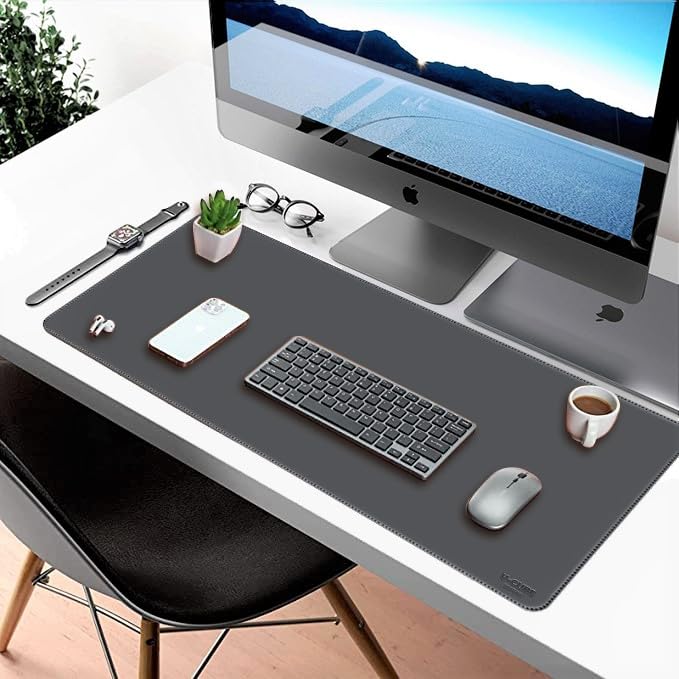 V-CUBE Designs Premium Vegan Leather Desk Mat 75X40cm 2.4mm Thick&Padded|Laptop Mat/Extended Mouse Pad/Stitched, Reversible, Sturdy Deskspread | High Tear/Peel Strength|Anti-Slip,Splash-Proof| Grey - Image 2