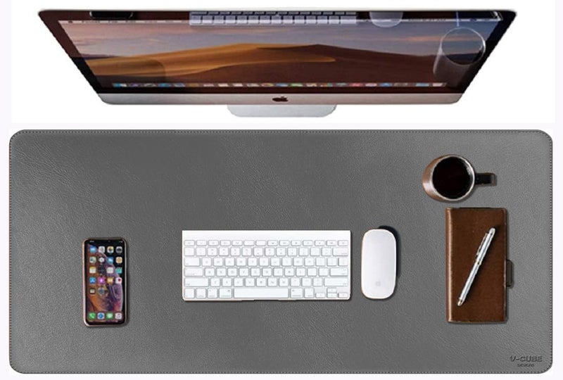 V-CUBE Designs Premium Vegan Leather Desk Mat 75X40cm 2.4mm Thick&Padded|Laptop Mat/Extended Mouse Pad/Stitched, Reversible, Sturdy Deskspread | High Tear/Peel Strength|Anti-Slip,Splash-Proof| Grey - Image 3