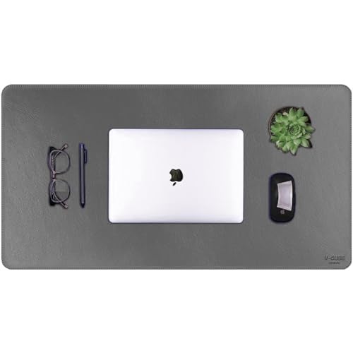 V-CUBE Designs Premium Vegan Leather Desk Mat 75X40cm 2.4mm Thick&Padded|Laptop Mat/Extended Mouse Pad/Stitched, Reversible, Sturdy Deskspread | High Tear/Peel Strength|Anti-Slip,Splash-Proof| Grey - Image 1