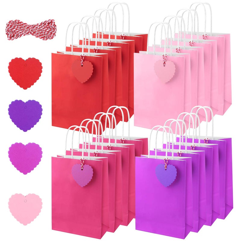FEPITO 16PCS Red and Pink Gift Bags Paper Bags Gift Kraft Bags Paper Gift Bags Party Bags with Handles and 60 Pcs Heart Paper Tags with Twine for Birthday Party, Valentine Wedding Gift Packing - Image 1