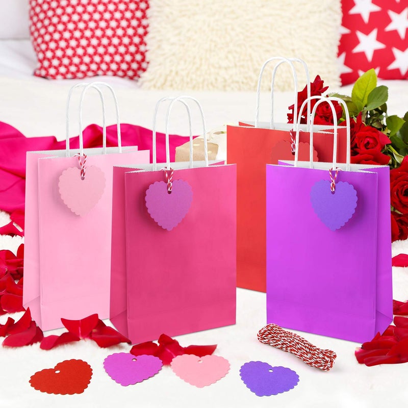 FEPITO 16PCS Red and Pink Gift Bags Paper Bags Gift Kraft Bags Paper Gift Bags Party Bags with Handles and 60 Pcs Heart Paper Tags with Twine for Birthday Party, Valentine Wedding Gift Packing - Image 4