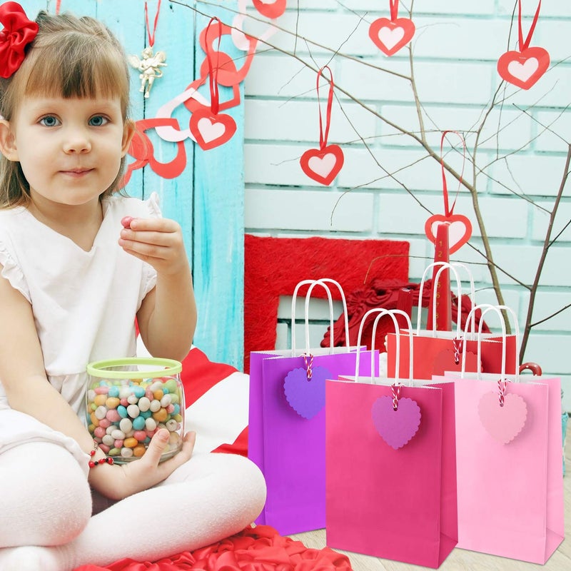 FEPITO 16PCS Red and Pink Gift Bags Paper Bags Gift Kraft Bags Paper Gift Bags Party Bags with Handles and 60 Pcs Heart Paper Tags with Twine for Birthday Party, Valentine Wedding Gift Packing - Image 5