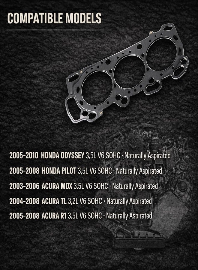 AUCERAMIC حشية رأس أسطوانة المحرك AUCERAMIC HS26265PT، مناسبة لسيارات هوندا أوديسي (2005-2010)، وهوندا بايلوت (2005-2008)، وأكيورا إم دي إكس (2003-2006)، وأكيورا تي إل 3.5 لتر (2005-2008)، وأكيورا آر إل 3.2 لتر V6 (2004-2008)، 12251-PVJ-A01 J35A5 J32A3 - Image 3