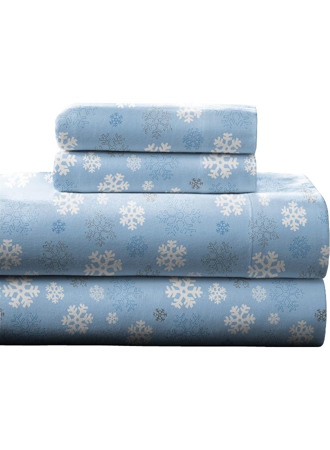 Pointehaven Heavy Weight Flannel Cotton Sheet Set, King, Snow Flakes - Image 1