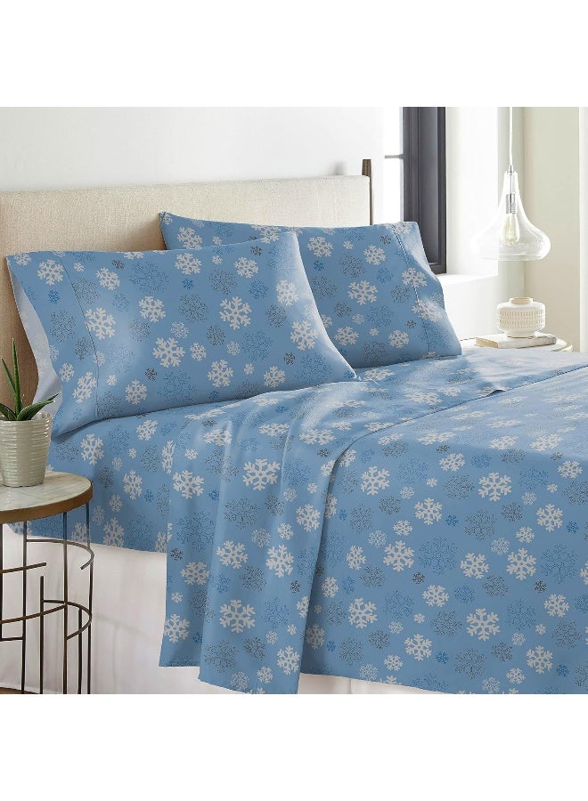 Pointehaven Heavy Weight Flannel Cotton Sheet Set, King, Snow Flakes - Image 2