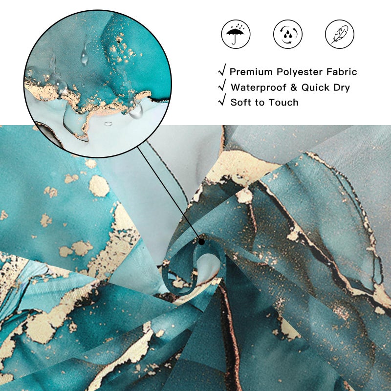 BayNook Teal Marble Shower Curtain, Modern Abstract Fabric Shower Curtains for Bathroom, Luxury Art Decor Turquoise Gold Ink Texture Watercolor Shower Curtain Set with Hooks 72x72 - Image 4