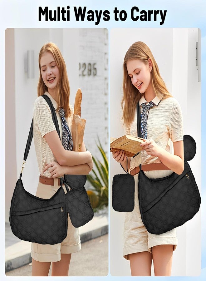 AMDAILY Quilted Puffer Tote Bag, Crossbody Hobo Bag with Adjustable Strap for Women Nylon Soft Puffy Purse Shoulder Bag for Daily Use - Image 2