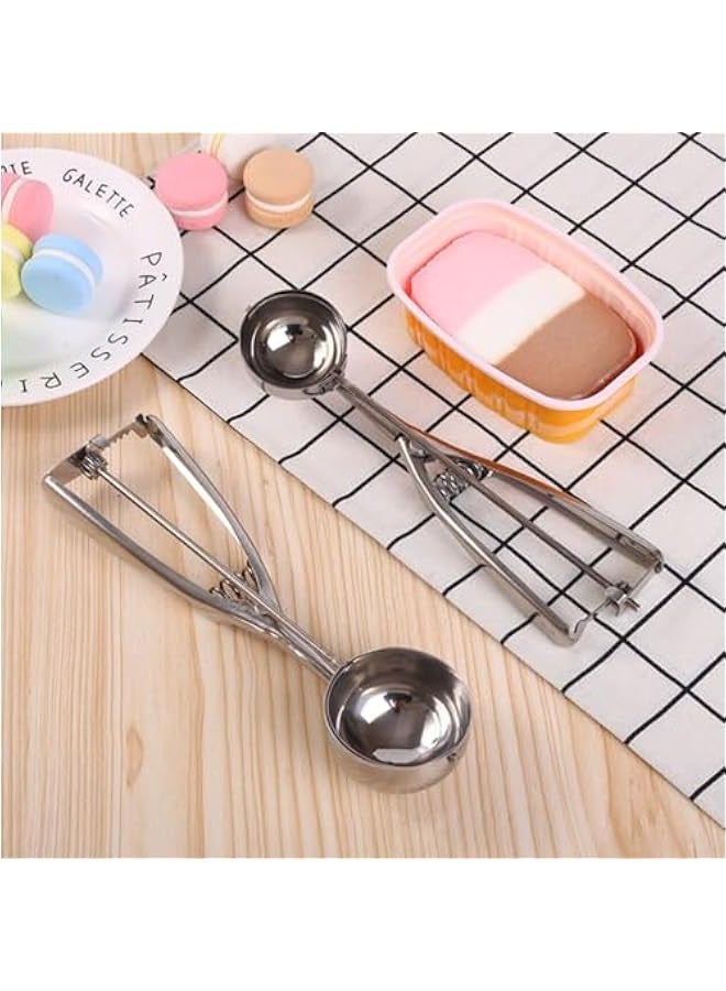 بيوينتي ملعقة آيس كريم من 3 قطع مع إطلاق الزناد، ملعقة كعك كبيرة / متوسطة / صغيرة للخبز، ملعقة كعك، حفر كرة للآيس كريم، السوربيتا، اللوز، عجينة الكعك، سهلة التنظيف (فضية) - Image 2