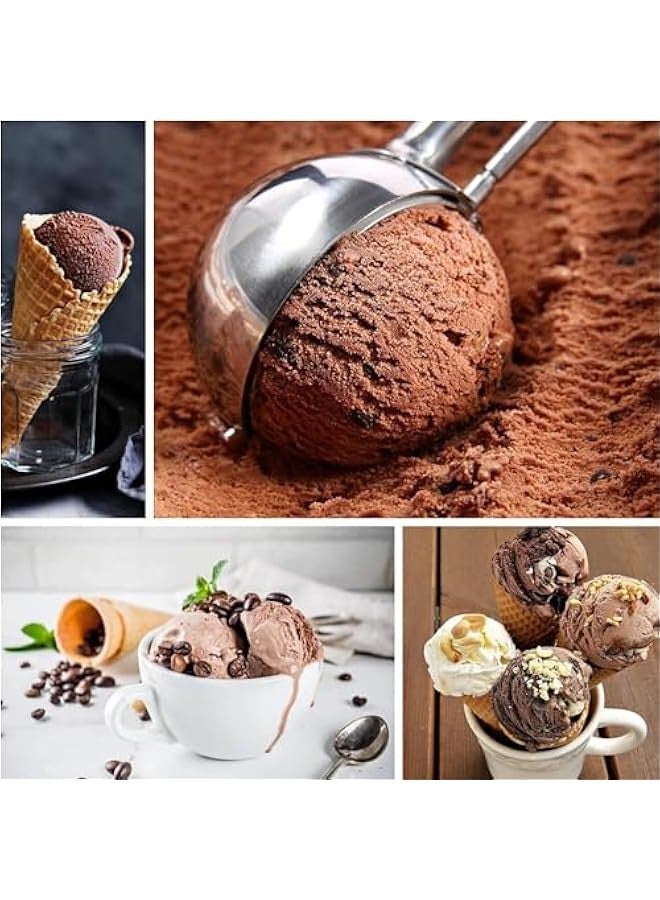 بيوينتي ملعقة آيس كريم من 3 قطع مع إطلاق الزناد، ملعقة كعك كبيرة / متوسطة / صغيرة للخبز، ملعقة كعك، حفر كرة للآيس كريم، السوربيتا، اللوز، عجينة الكعك، سهلة التنظيف (فضية) - Image 3