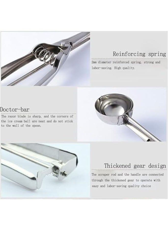 بيوينتي ملعقة آيس كريم من 3 قطع مع إطلاق الزناد، ملعقة كعك كبيرة / متوسطة / صغيرة للخبز، ملعقة كعك، حفر كرة للآيس كريم، السوربيتا، اللوز، عجينة الكعك، سهلة التنظيف (فضية) - Image 4