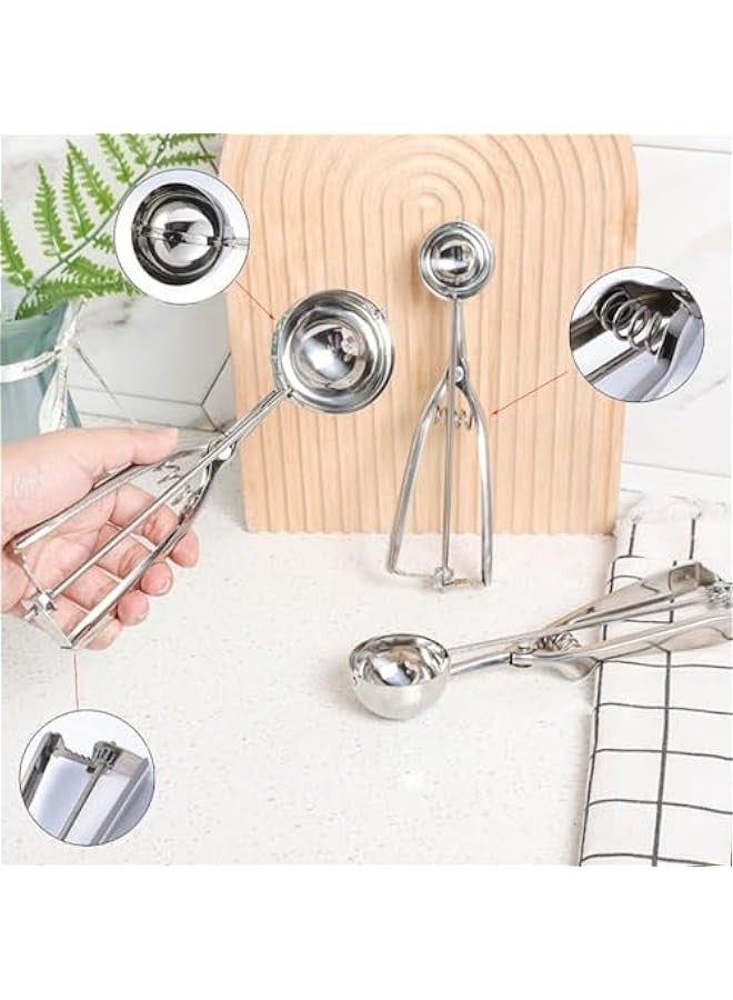 بيوينتي ملعقة آيس كريم من 3 قطع مع إطلاق الزناد، ملعقة كعك كبيرة / متوسطة / صغيرة للخبز، ملعقة كعك، حفر كرة للآيس كريم، السوربيتا، اللوز، عجينة الكعك، سهلة التنظيف (فضية) - Image 5