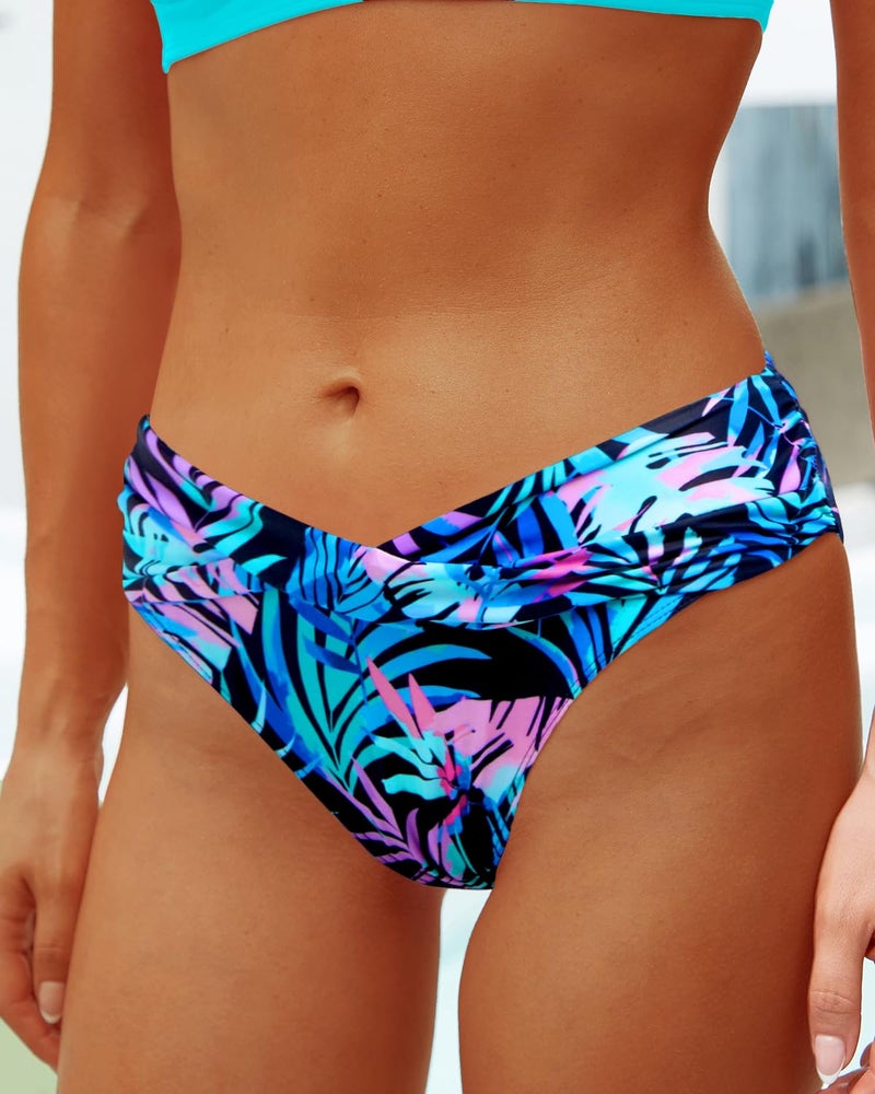 Yonique Women Two Piece Bathing Suits Push Up Bikini Set Halter Swimsuit Vintage Swimwear Teal and Leaves M - Image 3