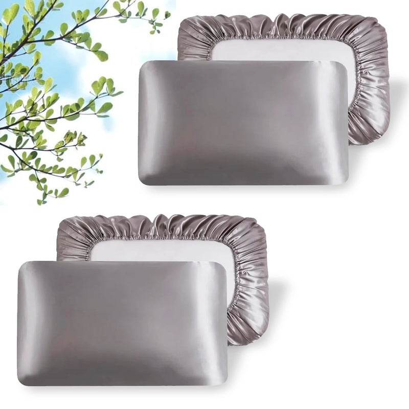 2 Packs Silk Satin Pillowcases for Hair and Skin Decorative Luxurious Travel Elastic Band Satin Pillowcase No Zipper Folded Soft Blank Pillow Covers Perfect for Travel and DIY Sublimation Grey