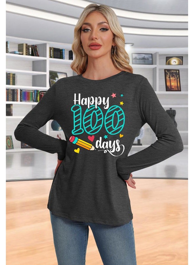 PECHAR 100 Days of School Shirt Teacher School Days Long Sleeve Shirts Funny 100 Days Celebration Gifts Tee Tops - Image 4