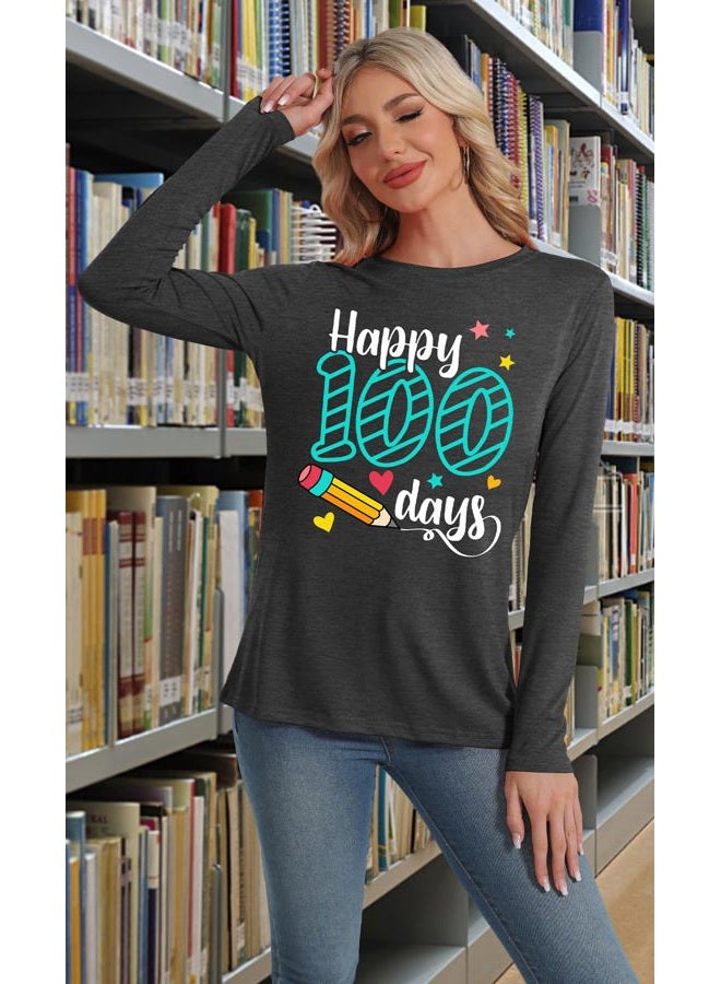 PECHAR 100 Days of School Shirt Teacher School Days Long Sleeve Shirts Funny 100 Days Celebration Gifts Tee Tops - Image 5