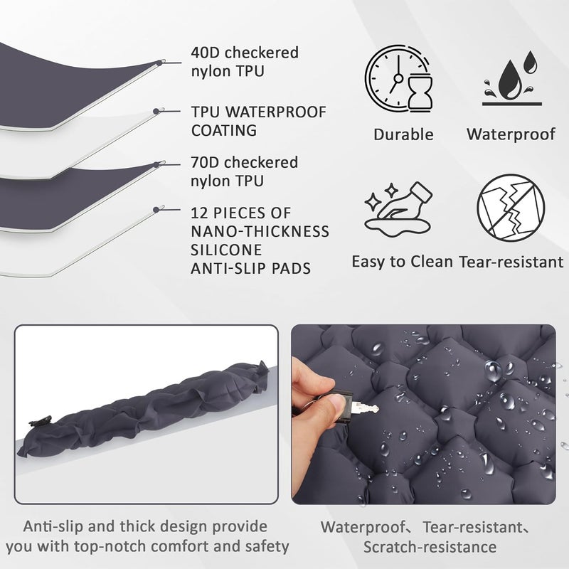 Trendy widespread design Inflatable Air Seat Cushion with Nanogrip Technology, Portable Travel Pressure Relief Pad for Office Chair, Camping, Long Flights, Anti-Slip Lightweight Design (Dark Grey) Budget friendly premium quality - Image 4