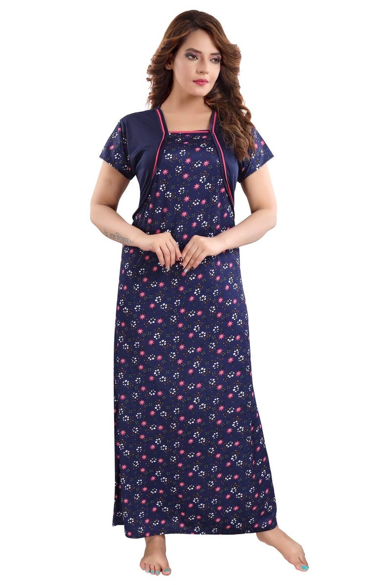 Fabme Women's Sarina/Synthetic Printed Navy Blue Nighty -XX-Large, (Model: NW0263) - Image 1