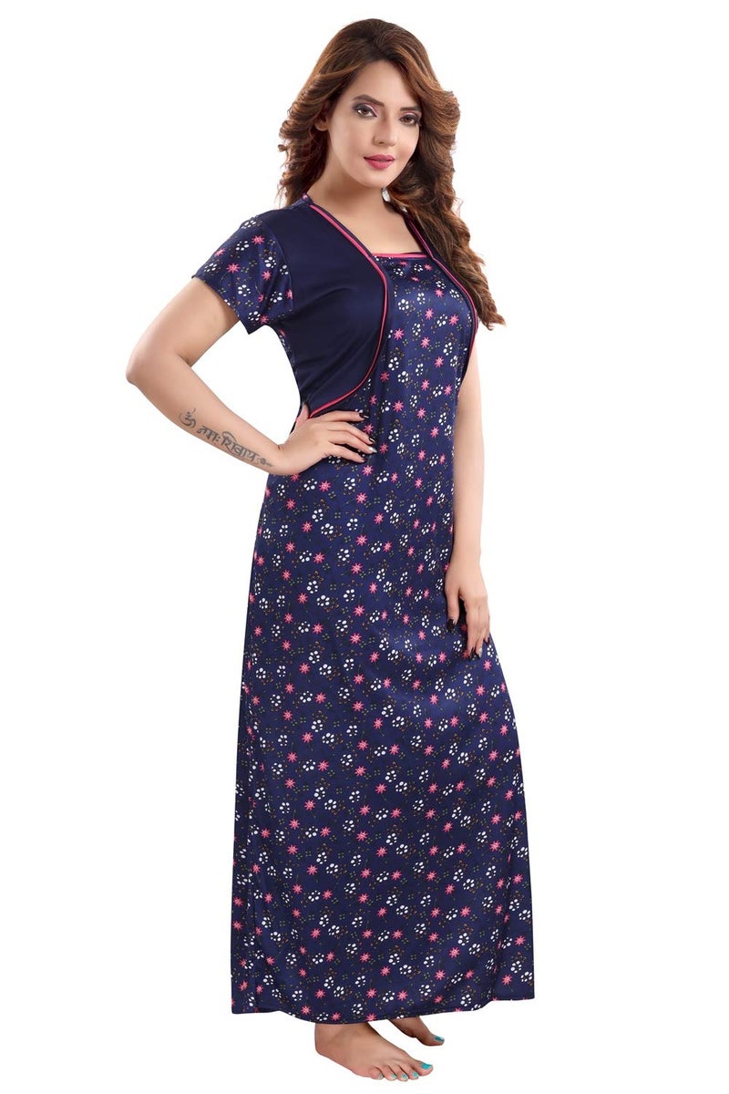Fabme Women's Sarina/Synthetic Printed Navy Blue Nighty -XX-Large, (Model: NW0263) - Image 3