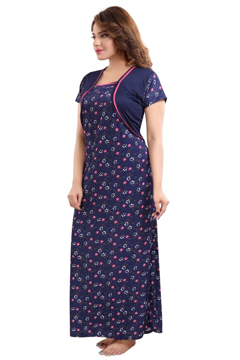 Fabme Women's Sarina/Synthetic Printed Navy Blue Nighty -XX-Large, (Model: NW0263) - Image 4