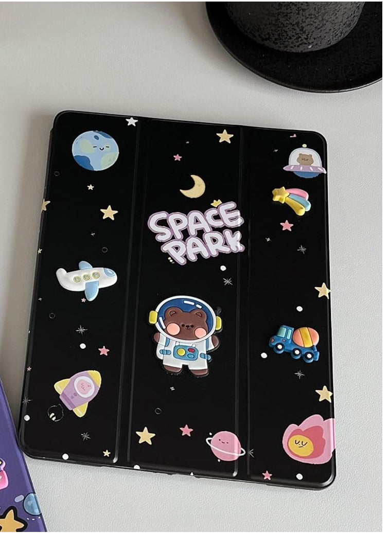 Generic - Ecosystem Cases Cartoon 3D Silicon Flip Cover For iPad mini 7 (2024 Model, 7th Generation) / mini 6 (2021 Model, 6th Generation) with Pencil Holder For Kids, (space park) - Image 1