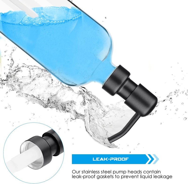 ARKTEK 2 Pack Refillable Glass Soap Dispenser - Rust Proof Stainless Steel Pump, 17 Oz/ 500 ML, Black - Image 3