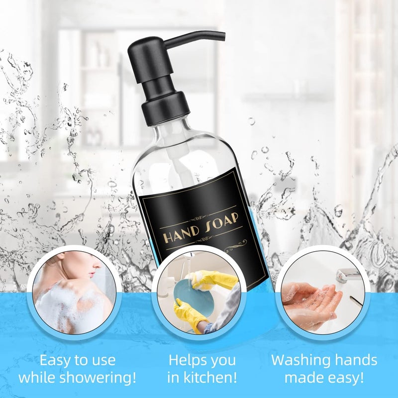 ARKTEK 2 Pack Refillable Glass Soap Dispenser - Rust Proof Stainless Steel Pump, 17 Oz/ 500 ML, Black - Image 4