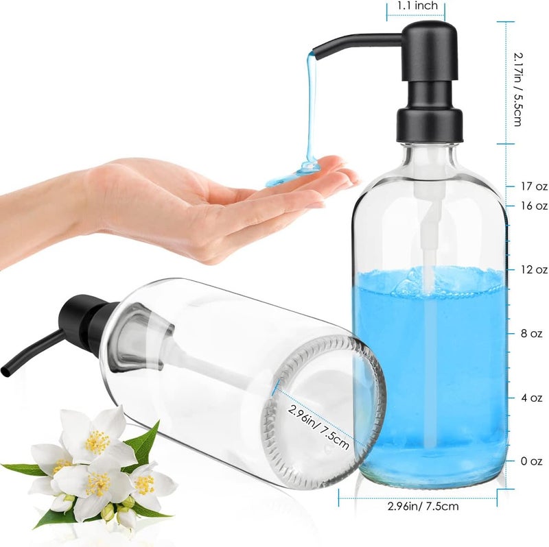 ARKTEK 2 Pack Refillable Glass Soap Dispenser - Rust Proof Stainless Steel Pump, 17 Oz/ 500 ML, Black - Image 2