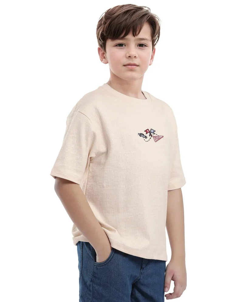 Rare Ones Rare Ones Kids Oryn-T Beige Cotton Blend Half Sleeve Slip-On Printed Regular Fit T-Shirt