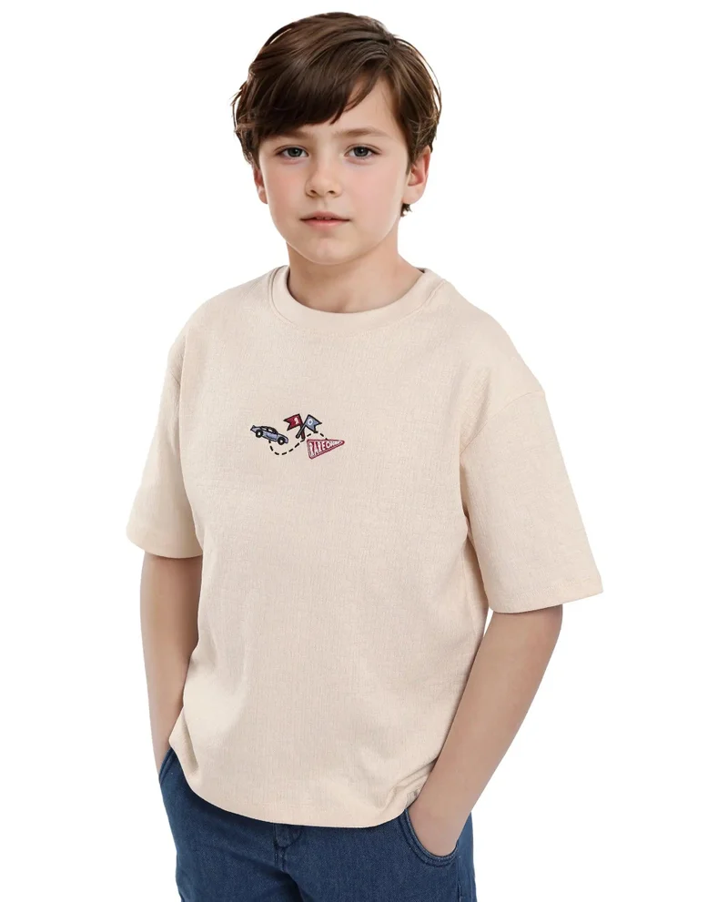Rare Ones Rare Ones Kids Oryn-T Beige Cotton Blend Half Sleeve Slip-On Printed Regular Fit T-Shirt