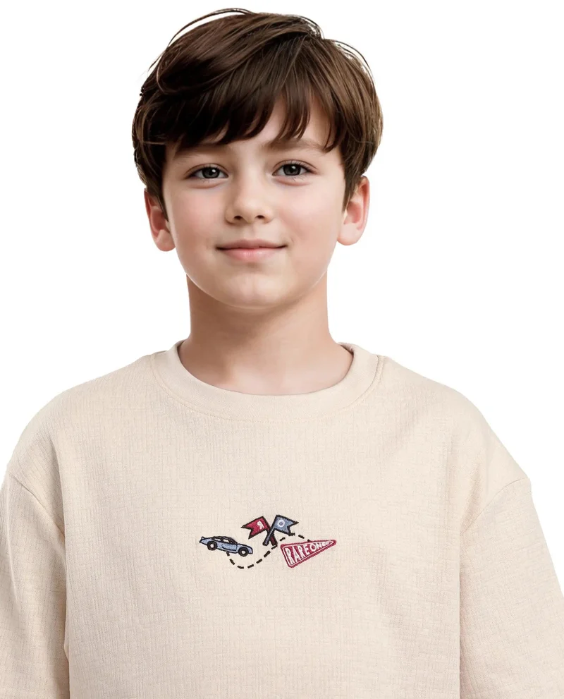 Rare Ones Rare Ones Kids Oryn-T Beige Cotton Blend Half Sleeve Slip-On Printed Regular Fit T-Shirt
