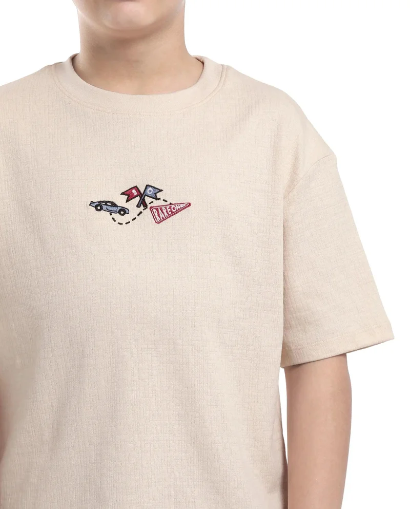 Rare Ones Rare Ones Kids Oryn-T Beige Cotton Blend Half Sleeve Slip-On Printed Regular Fit T-Shirt