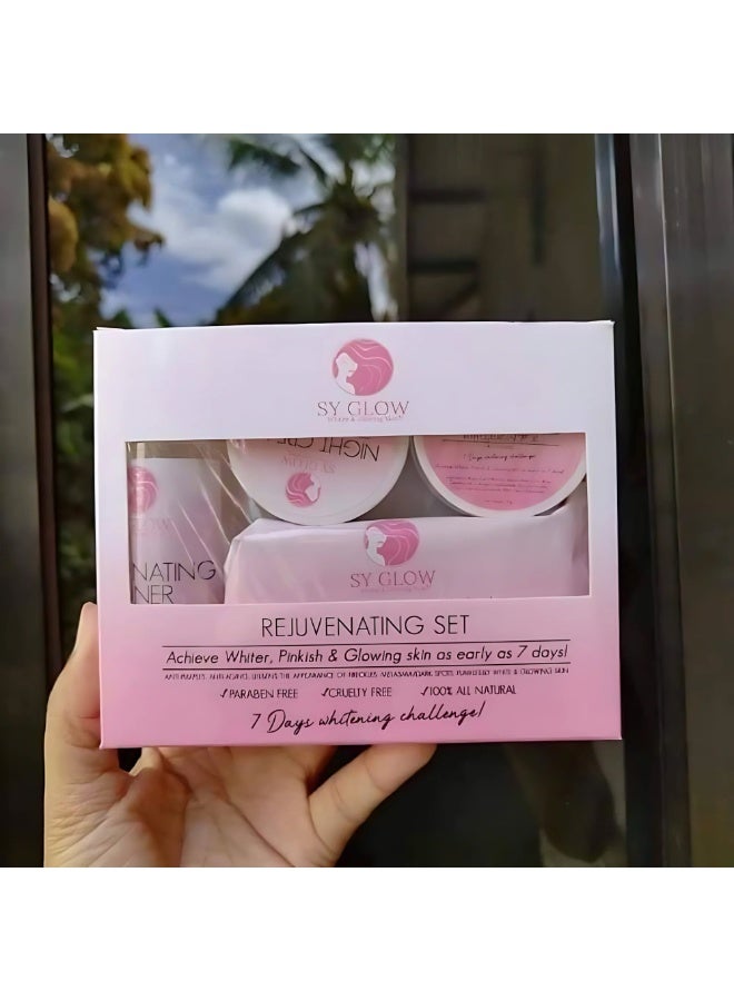 SY Glow Premium Whitening Soap & Rejuvenating Toner Skin Brightening Set Experience a complete skincare solution with premium whitening soap and rejuvenating toner. Formulated with Alpha Arbutin, Glutathione, and Kojic Acid to help reduce the appearance of dark spots, uneven skin tone, and dullness while promoting a radiant glow. - Image 5