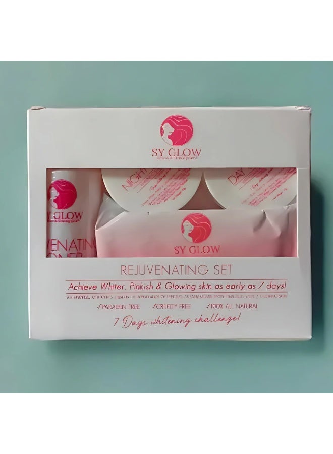 SY Glow Premium Whitening Soap & Rejuvenating Toner Skin Brightening Set Experience a complete skincare solution with premium whitening soap and rejuvenating toner. Formulated with Alpha Arbutin, Glutathione, and Kojic Acid to help reduce the appearance of dark spots, uneven skin tone, and dullness while promoting a radiant glow. - Image 1