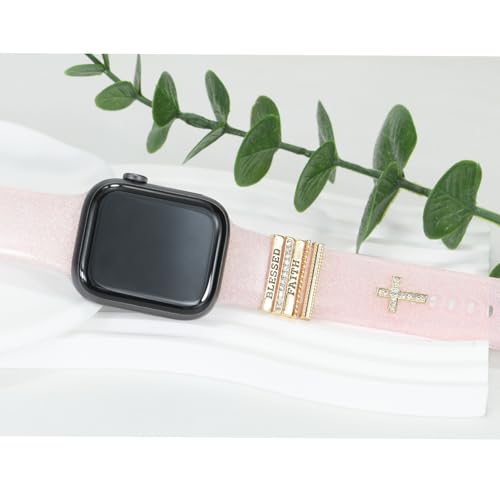 ESWEUOOM Women Cross Watch Band Charms for Apple Watch 38mm 40mm 41mm 42mm 44mm 45mm 49mm , Men Silver Rose Gold Metal Slide Decorative Rings Loops For iWatch series 8 7 6 5 4 3 2 se,For Samsung Galaxy watch 5/4, Smart Watchband Charms Accessories (Gold) - Image 3