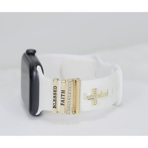 ESWEUOOM Women Cross Watch Band Charms for Apple Watch 38mm 40mm 41mm 42mm 44mm 45mm 49mm , Men Silver Rose Gold Metal Slide Decorative Rings Loops For iWatch series 8 7 6 5 4 3 2 se,For Samsung Galaxy watch 5/4, Smart Watchband Charms Accessories (Gold) - Image 2