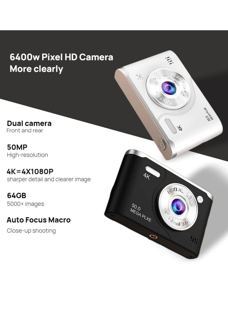 ZTEK 【64GB 4K Dual-Lens Camera Digital】 64GB SD Card Included,50MP Point and Shoot，Autofocus & Macro Shooting, Front and Rear Cameras,  with LED Fill Lights，Compact Point and Shoot Camera for Kids, Teens, Boys & Girls  - Image 2