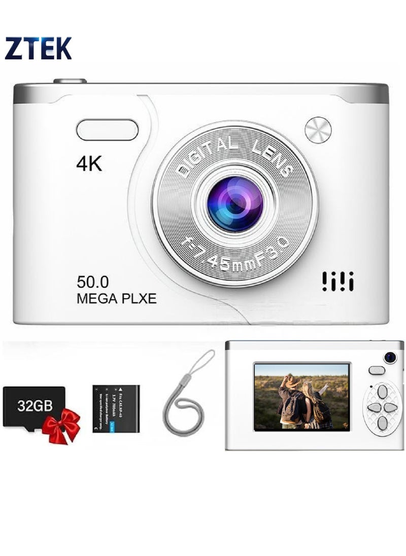 ZTEK 【64GB 4K Dual-Lens Camera Digital】 64GB SD Card Included,50MP Point and Shoot，Autofocus & Macro Shooting, Front and Rear Cameras,  with LED Fill Lights，Compact Point and Shoot Camera for Kids, Teens, Boys & Girls  - Image 1