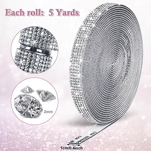 Tetutor 5 Yards Self Adhesive Rhinestone Ribbons, Sliver Rhinestone Strips, Diamond Crystal Rhinestone Ribbon Roll Stickers Glitter Bling Ribbons Rhinestone for Crafts Fabric Car Shoes Décor - Image 2
