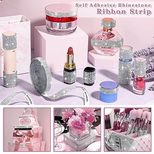 Tetutor 5 Yards Self Adhesive Rhinestone Ribbons, Sliver Rhinestone Strips, Diamond Crystal Rhinestone Ribbon Roll Stickers Glitter Bling Ribbons Rhinestone for Crafts Fabric Car Shoes Décor - Image 4